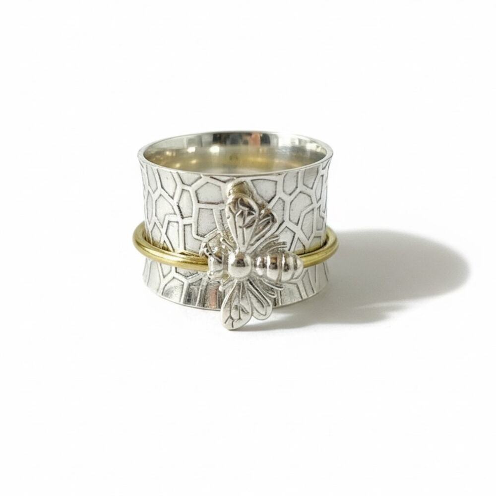 Bumblebee Spinner ring Handmade Sterling Silver 925 Stamped Sz 10